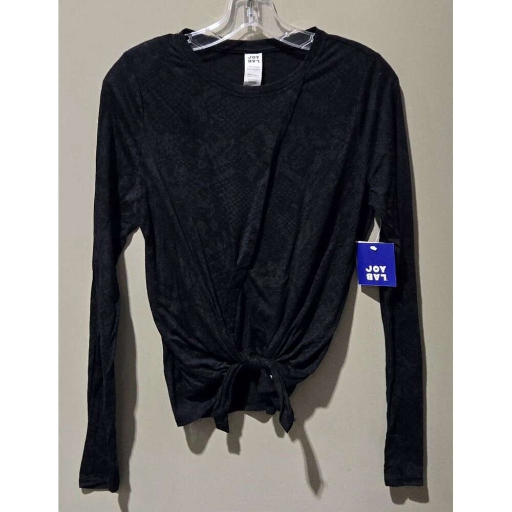 JoyLab Semi Sheer Tie-Front Black Snakeskin Print Cover Up Top -- Women's XS